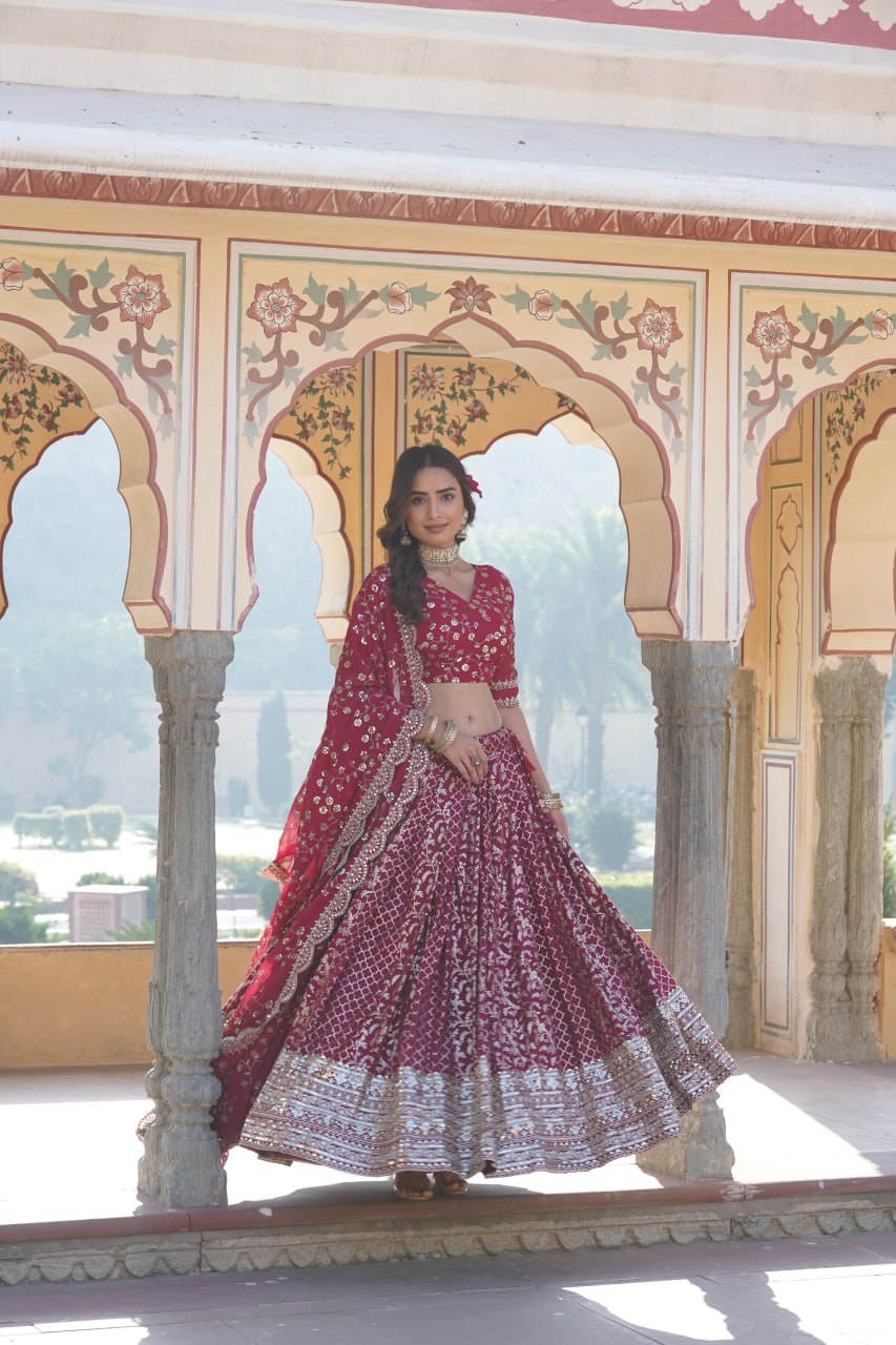 New Designer Viscose Jacquard Lehenga With Embroidered Sequins Work