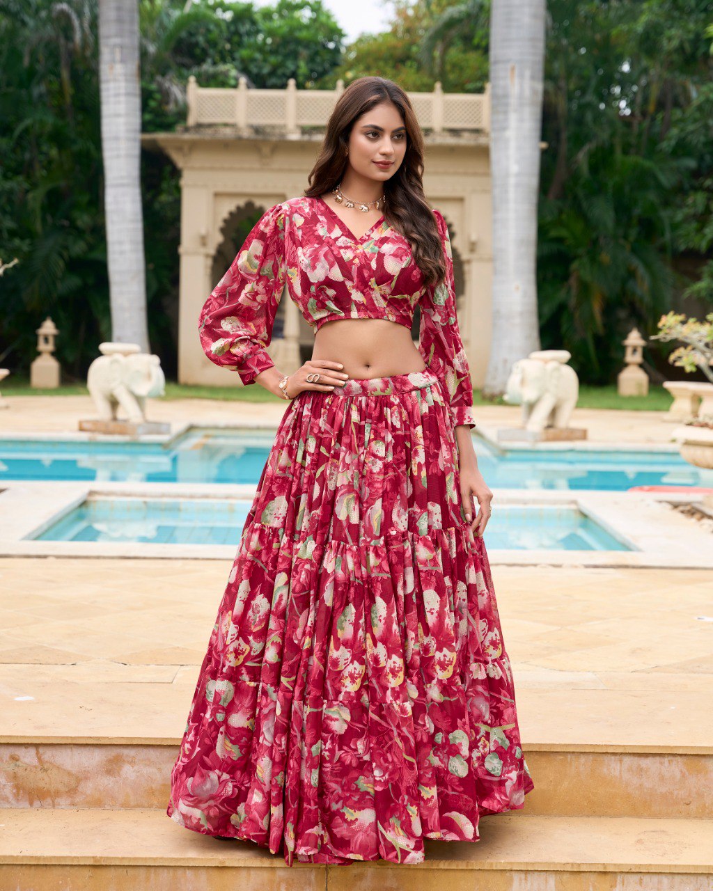 Beautiful Georgette Chex floral print co-ord set | Ready To Wear