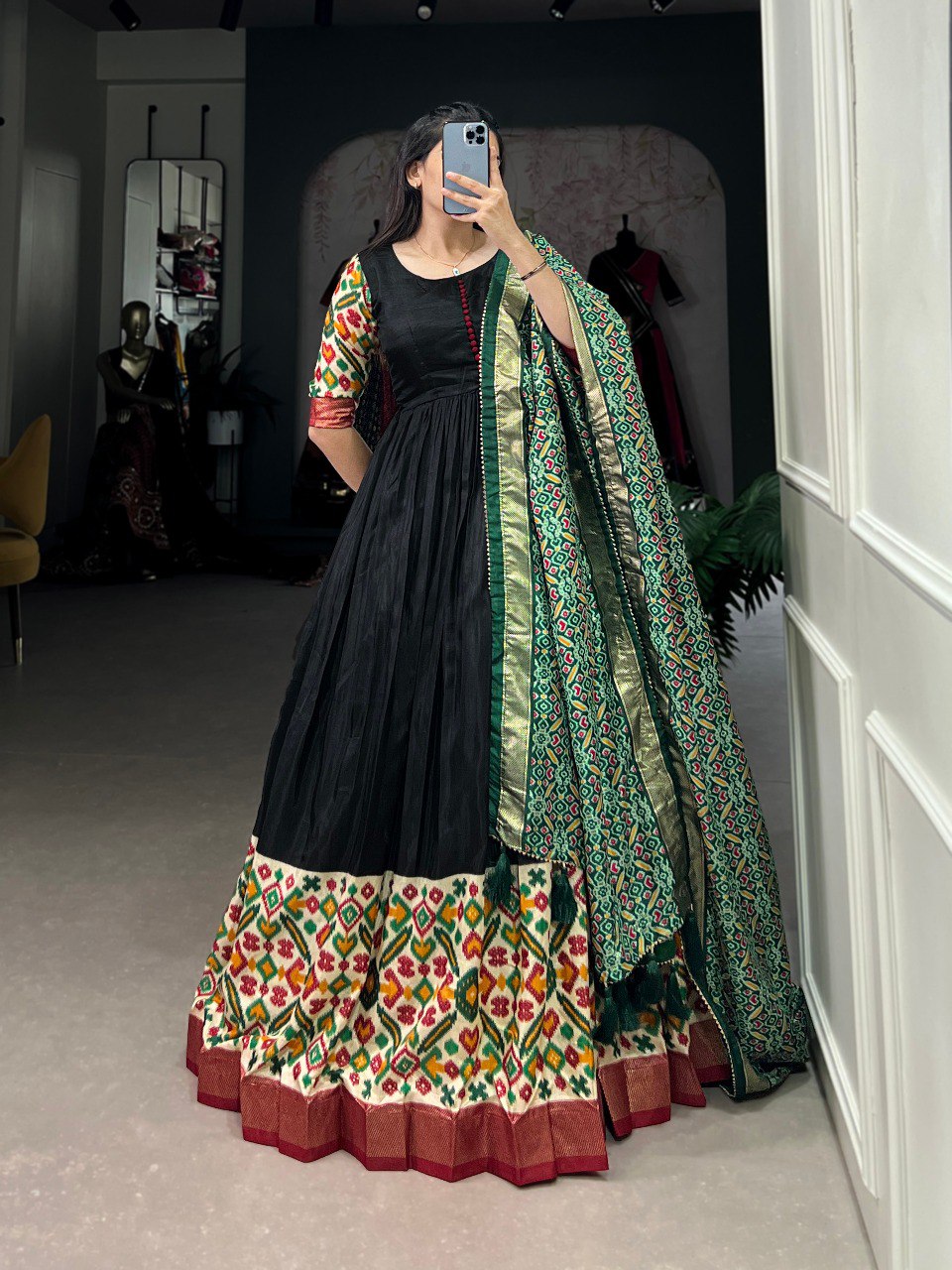 Latest Dola Silk Gown Printed With Foilwork | Ready To Wear