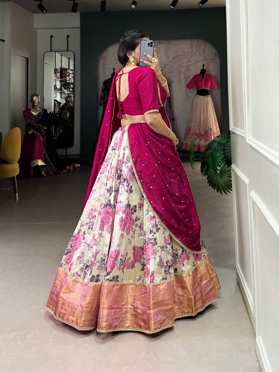 Latest Dola Silk Lehenga Choli Floral Print And Zari Weaving Work | Ready To Wear