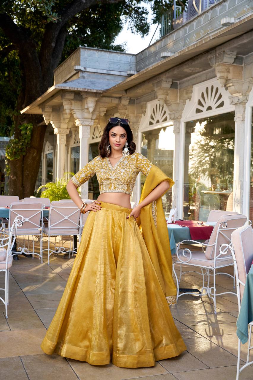 Wedding Golden Lehenga Choli With Goldie Plain Work | Ready To Wear