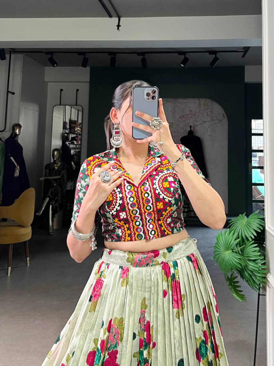 Latest Lehenga Choli With Floral Patola Print And Foil Work | Ready To Wear