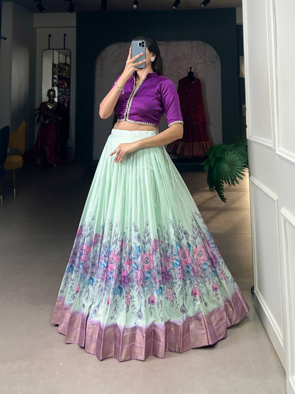 Modern Charm of Floral Prints – The Cotton Silk Lehenga Choli