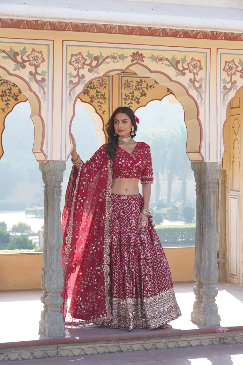 New Designer Viscose Jacquard Lehenga With Embroidered Sequins Work