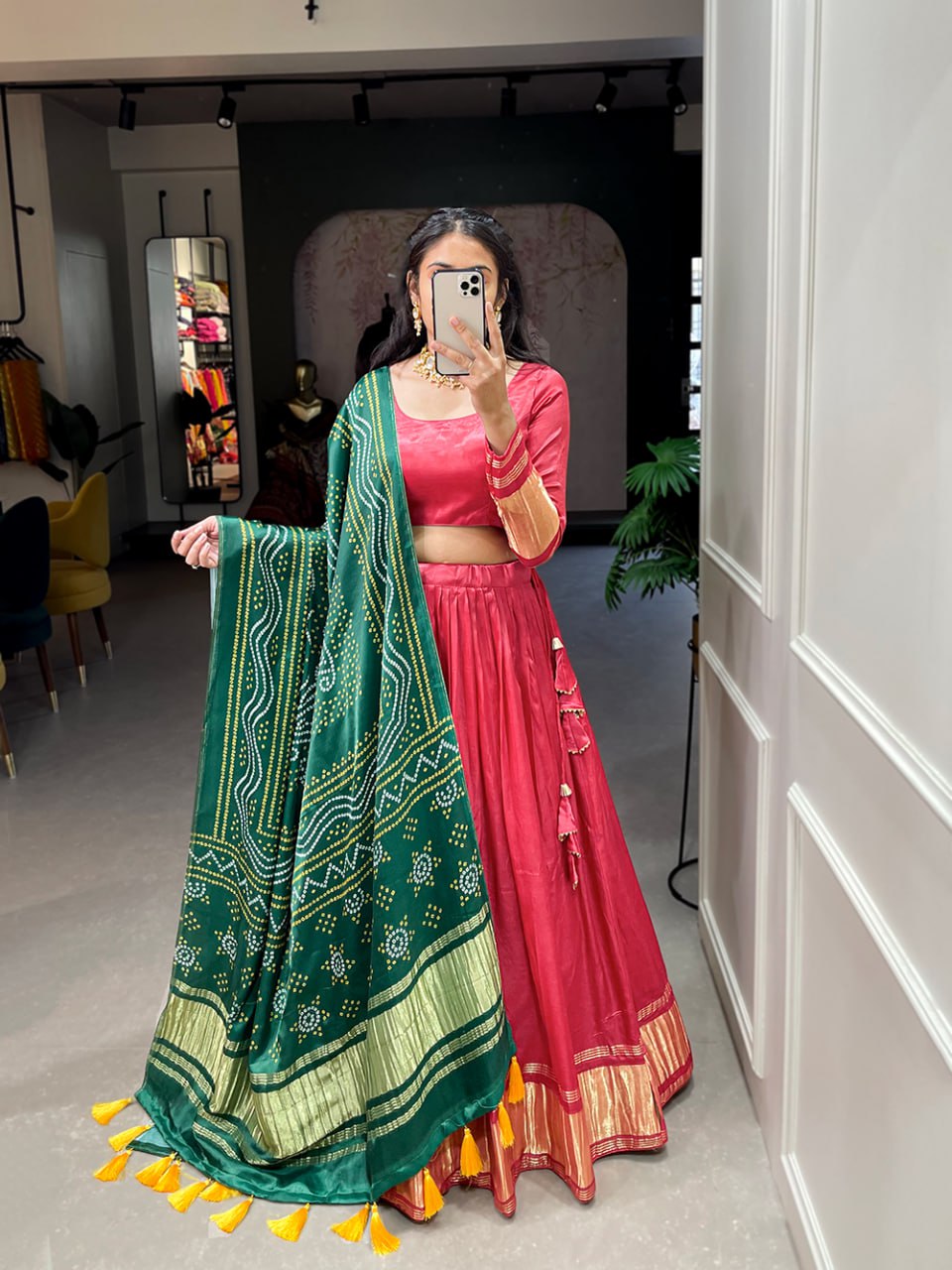 Latest Gaji Silk Dyeing With Lagdi Patta Lehenga Choli