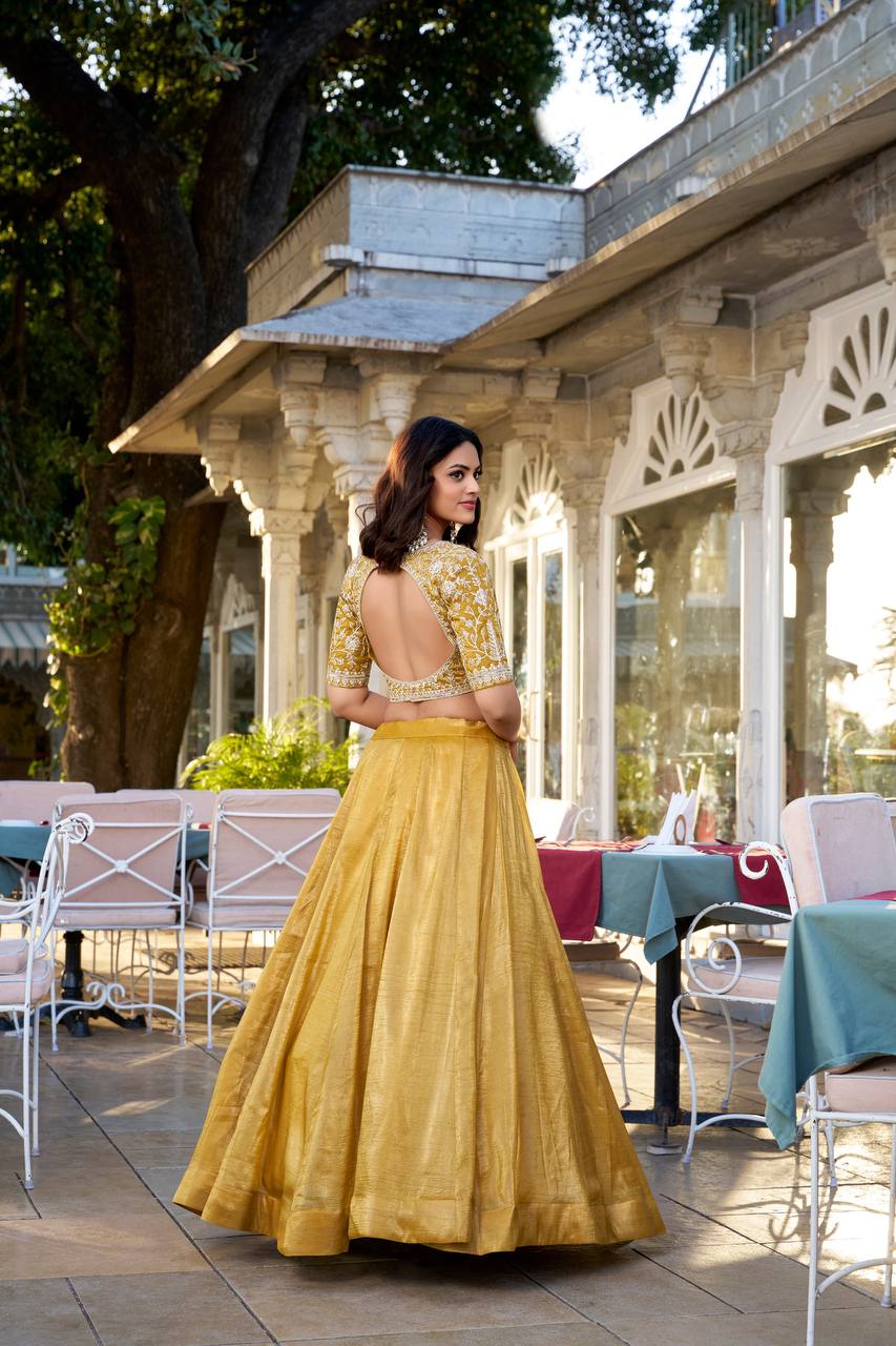 Wedding Golden Lehenga Choli With Goldie Plain Work | Ready To Wear