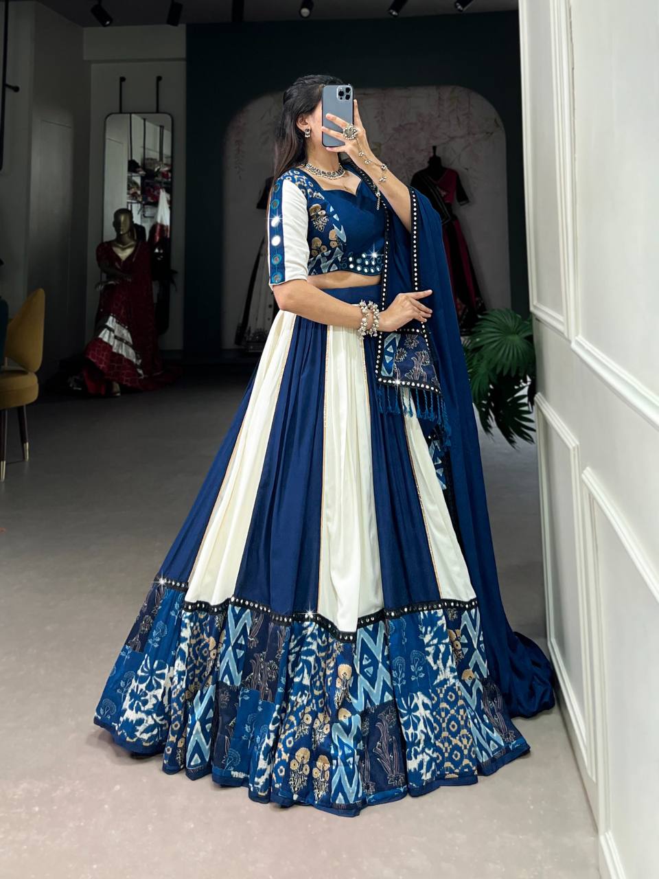 Pure Rayon Lehenga Choli With Plain, Printed And Mirror Work | Ready To Wear