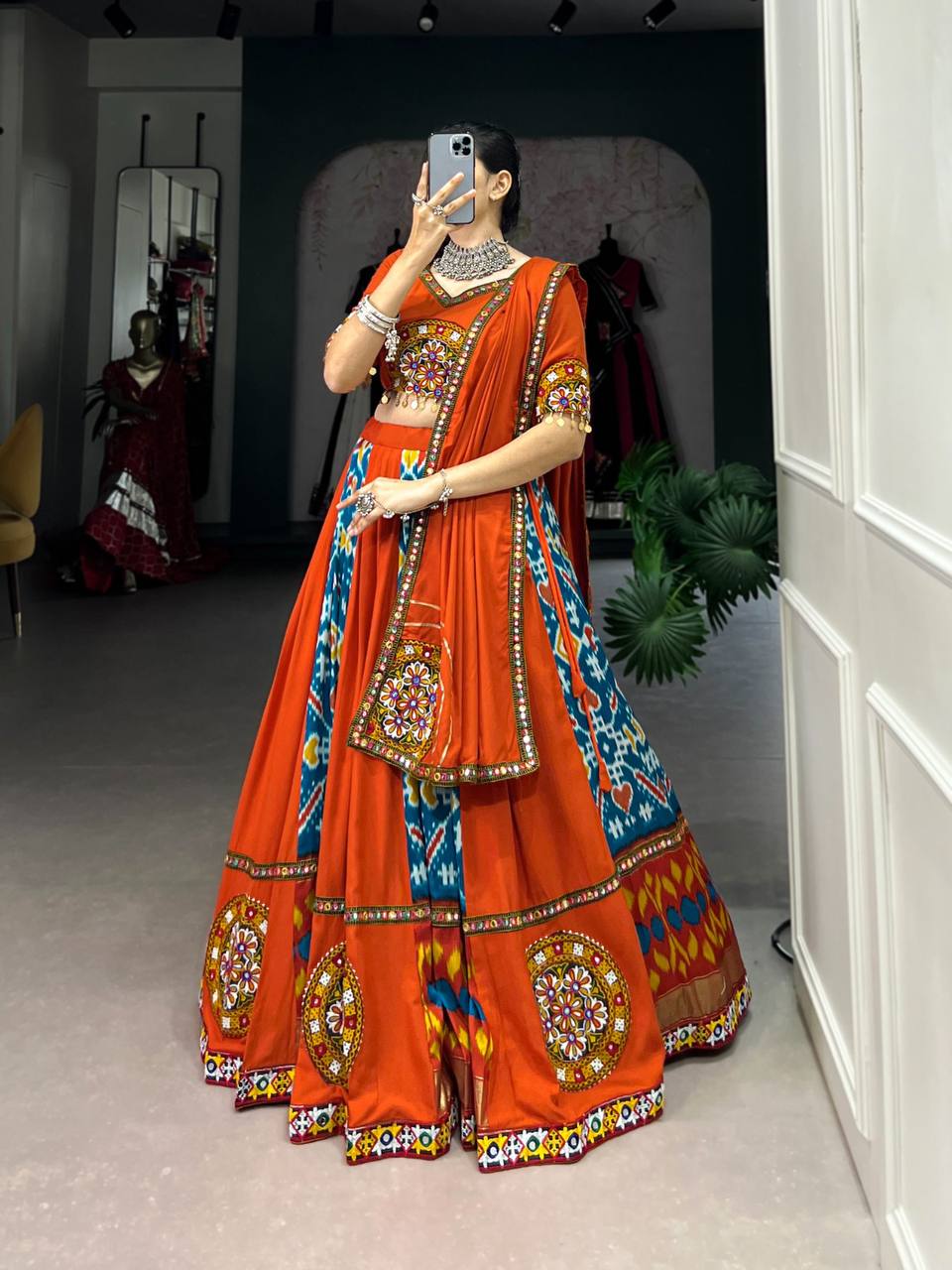 Plain And Printed With Original Mirror Gamthi Work And Gamthi Patch Work - Rayon with Printed Silk - India shopping