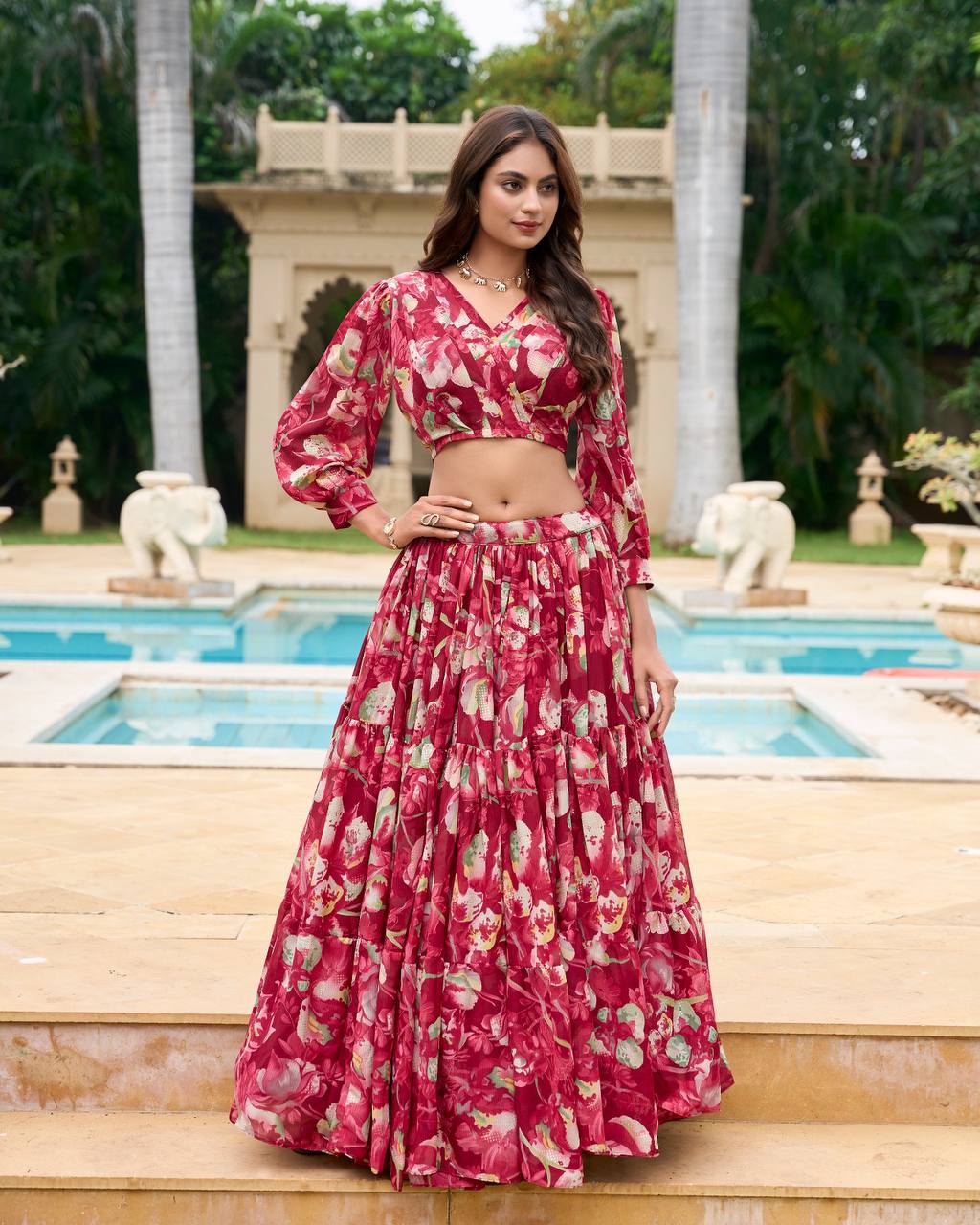 Beautiful Georgette Chex floral print co-ord set