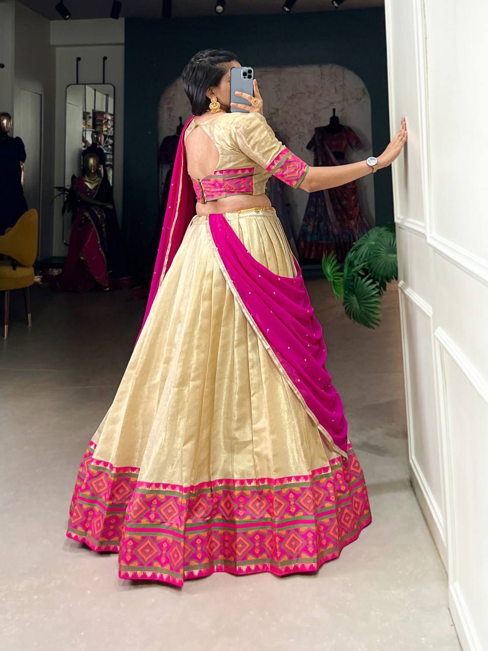 Traditional Jacquard Silk Lehenga Choli Weaving Work With Ikkat Kanjivaram | Ready To Wear