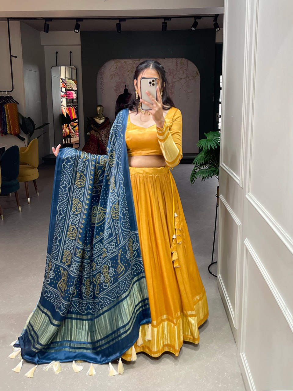 Latest Gaji Silk Dyeing With Lagdi Patta Lehenga Choli