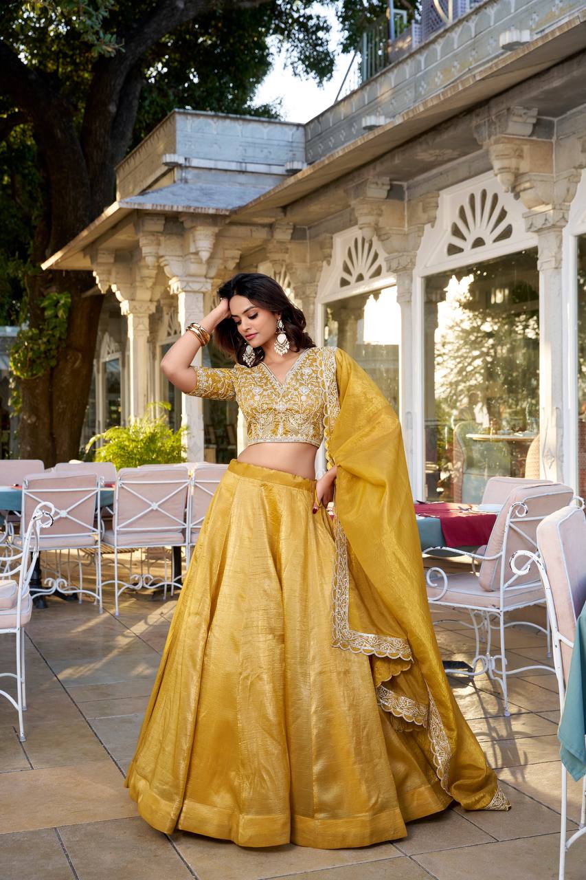 Wedding Golden Lehenga Choli With Goldie Plain Work | Ready To Wear