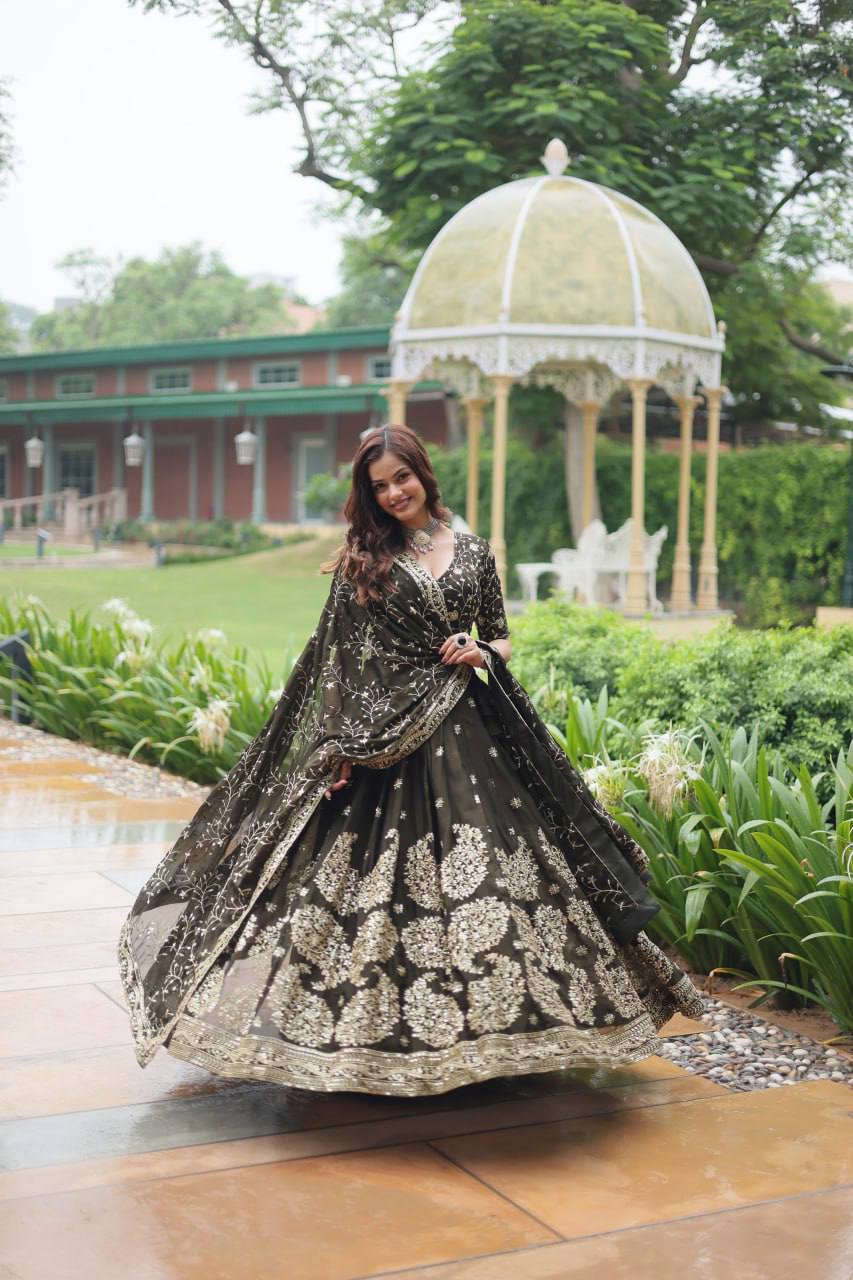 Black Designer Lehenga - Rangoli Silk With Heavy Sequins & Thread Embroidered Work