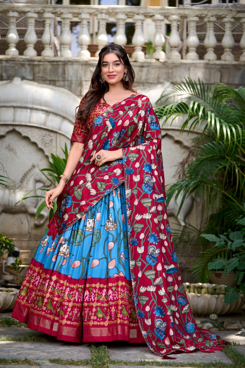 Traditional Lehenga Choli Pichwai With Patola Print And Zari Weaving Border | Ready To Wear