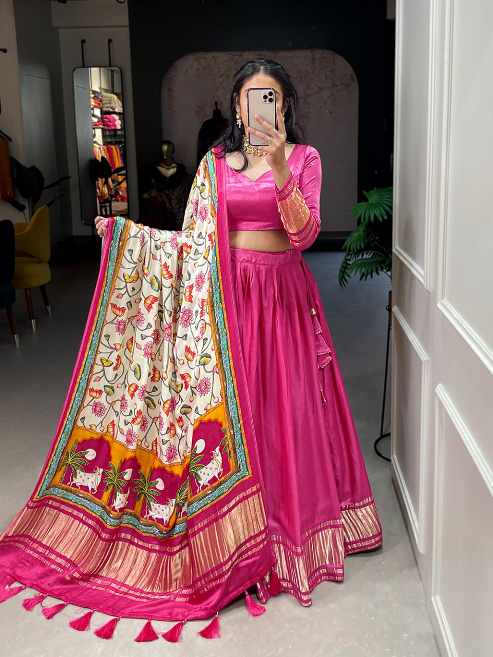 Latest Gaji Silk Dyeing With Lagdi Patta Lehenga Choli