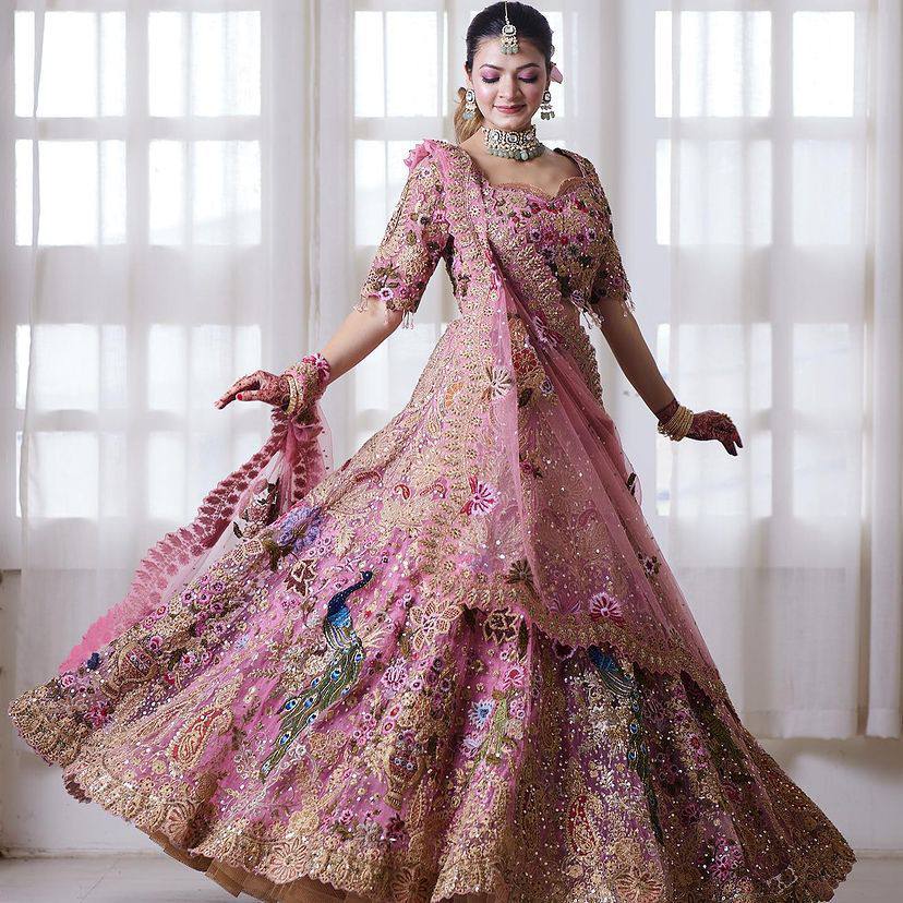 Organza Silk Peacock Lehenga Choli With Sequins Cut Work | Ready To Wear