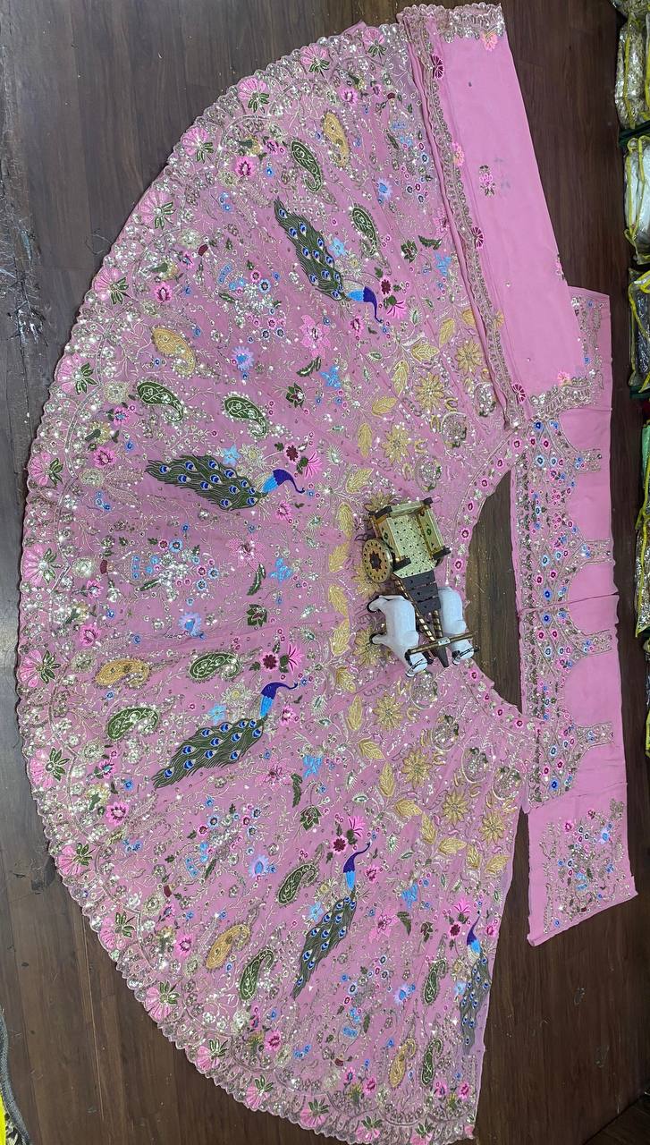 Organza Silk Peacock Lehenga Choli With Sequins Cut Work | Ready To Wear