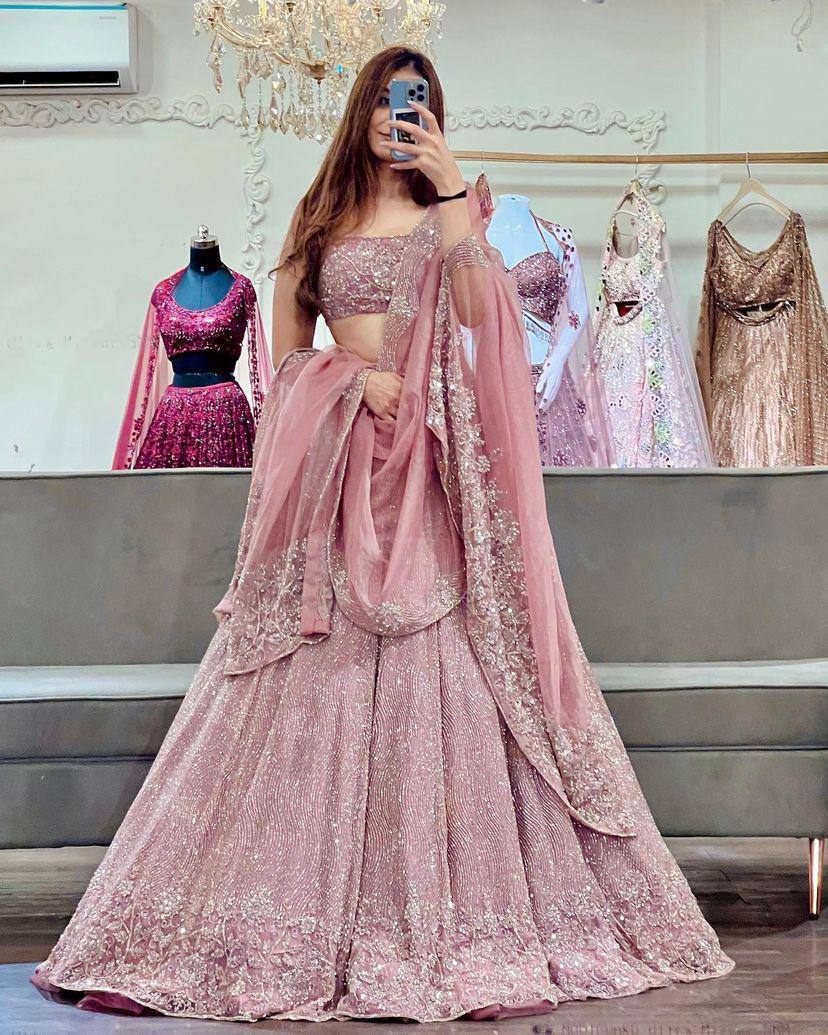Pink Lehenga Choli With Georgette Sequence Work | Ready To Wear