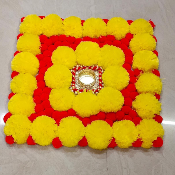 Marigold flower mat for Home Decor | Mandir Decor - Set Of 2