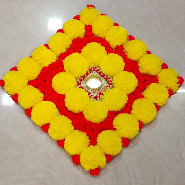 Marigold flower mat for Home Decor | Mandir Decor - Set Of 2