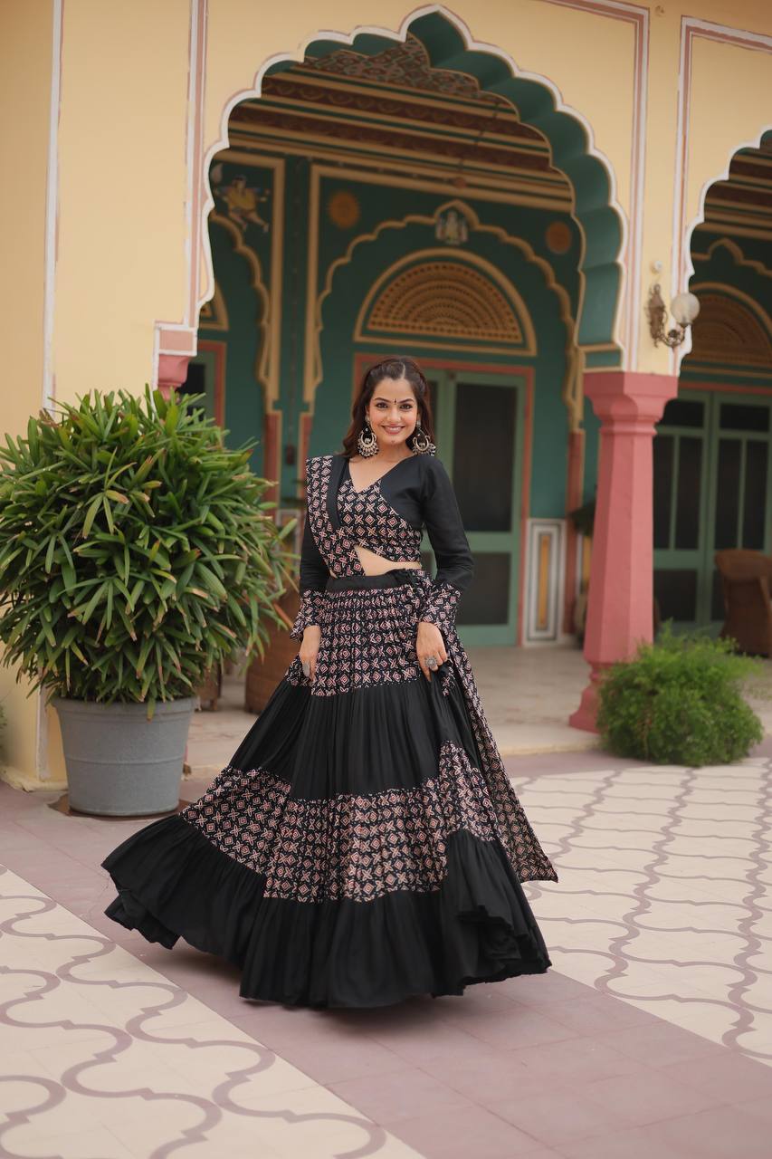 Festive Flair: Ready-to-Wear Printed Rayon Lehenga Choli