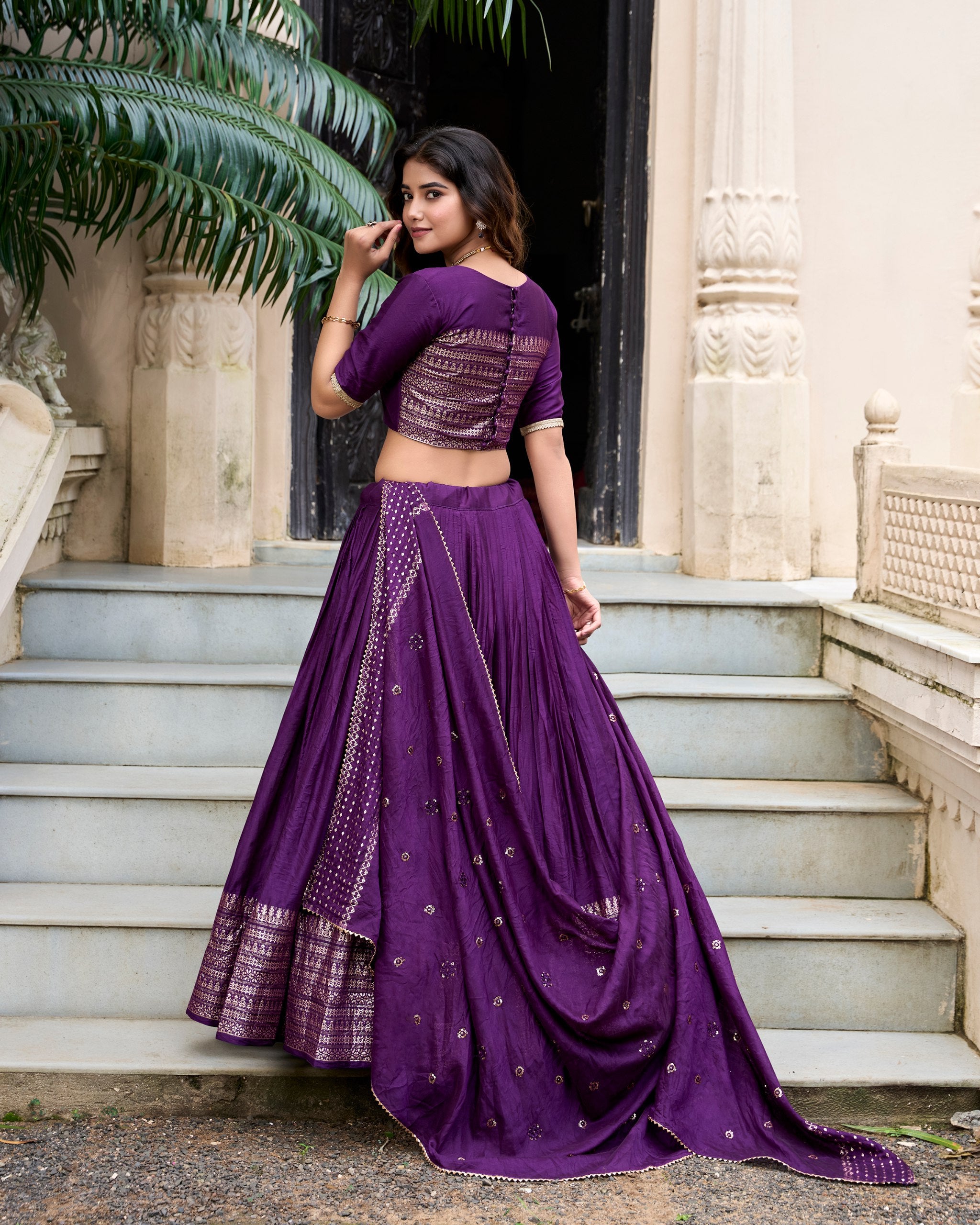 Pure Chanderi Lehenga | Plain With Zari Weaving Work Border | Ready To Wear