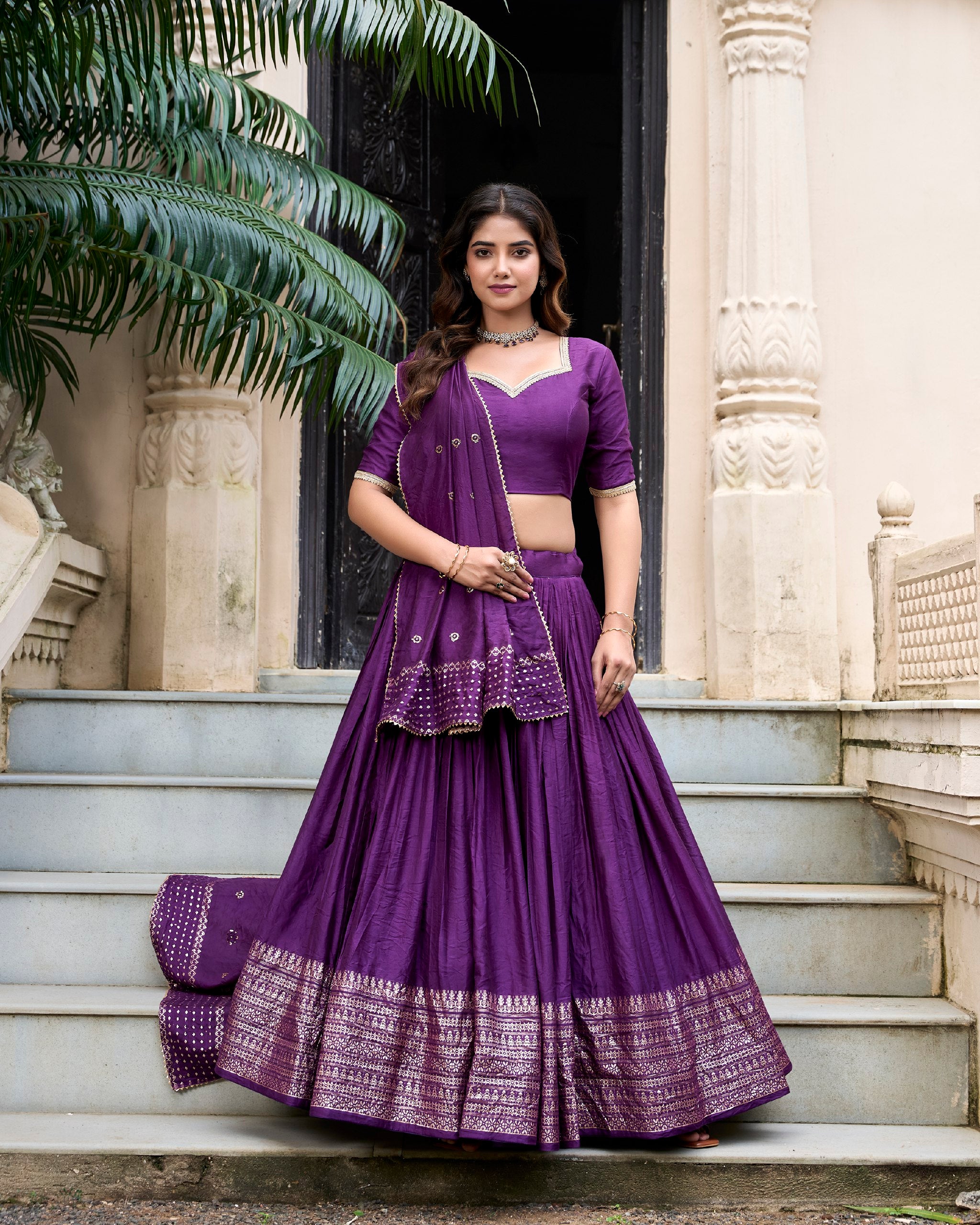 Pure Chanderi Lehenga | Plain With Zari Weaving Work Border | Ready To Wear