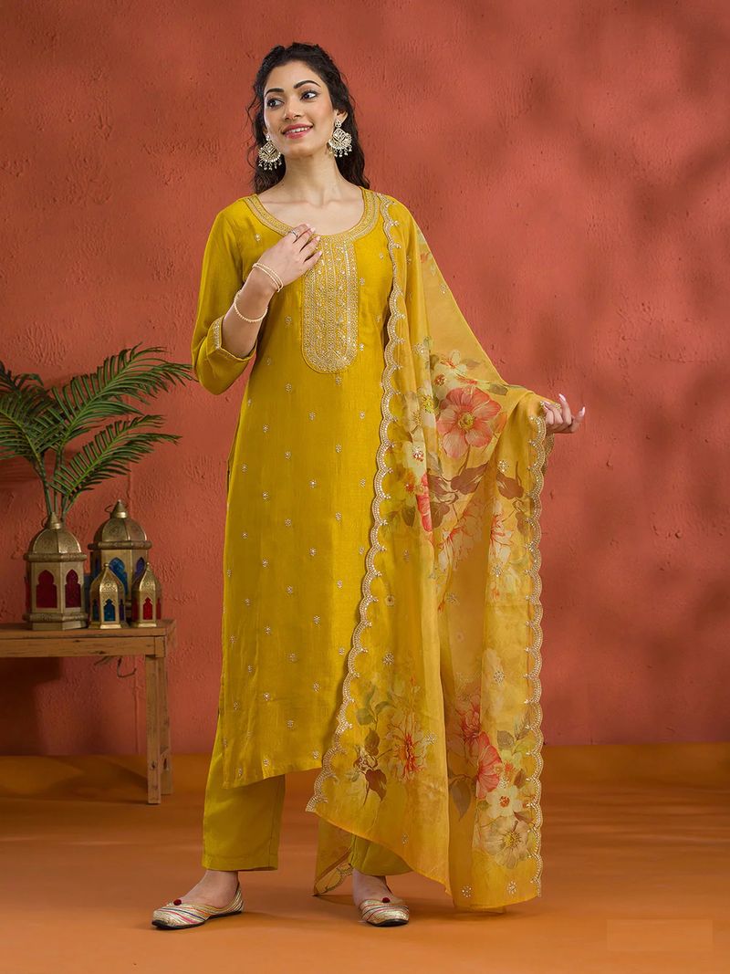 Vichitra Silk Suit With Embroidery Work | Ready To Wear