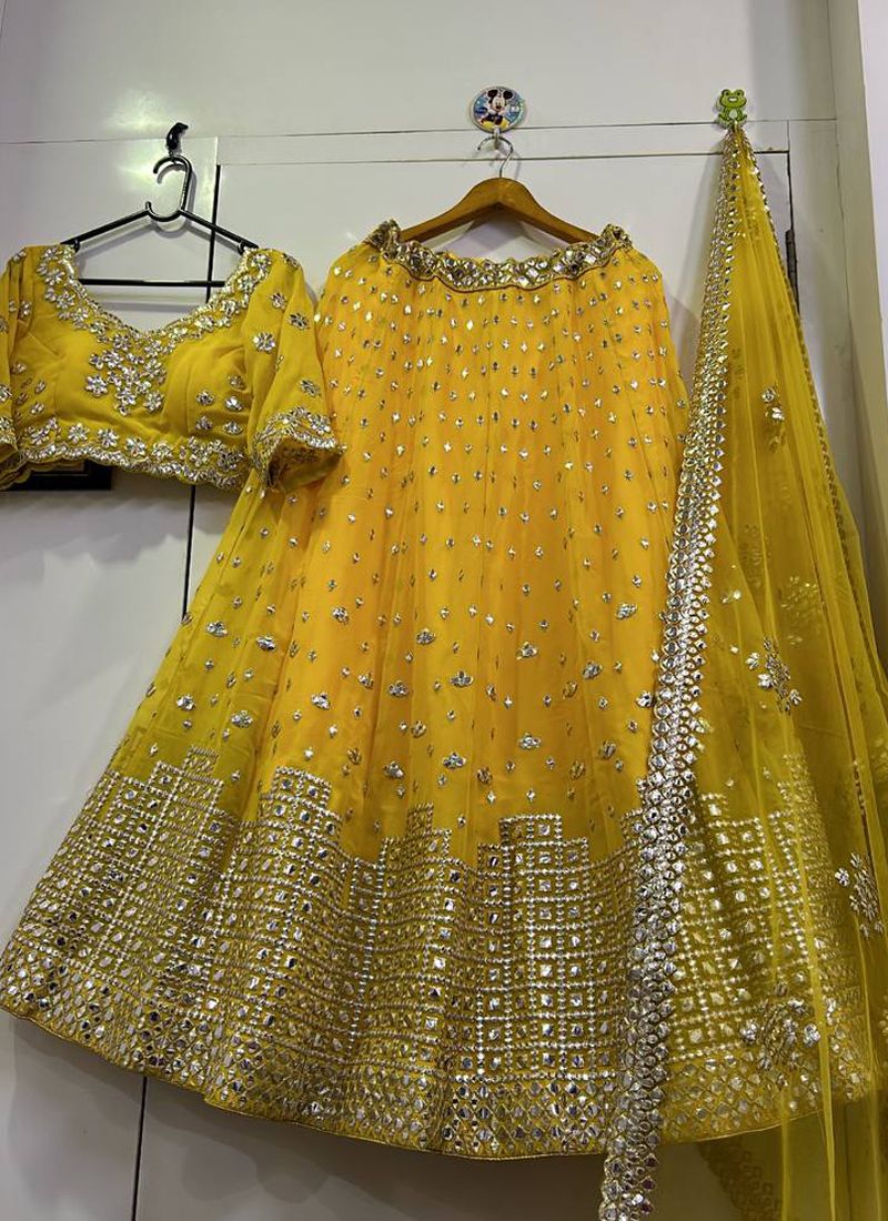 Yellow Georgette Lehenga Choli With Paper Mirror Work | Ready To Wear