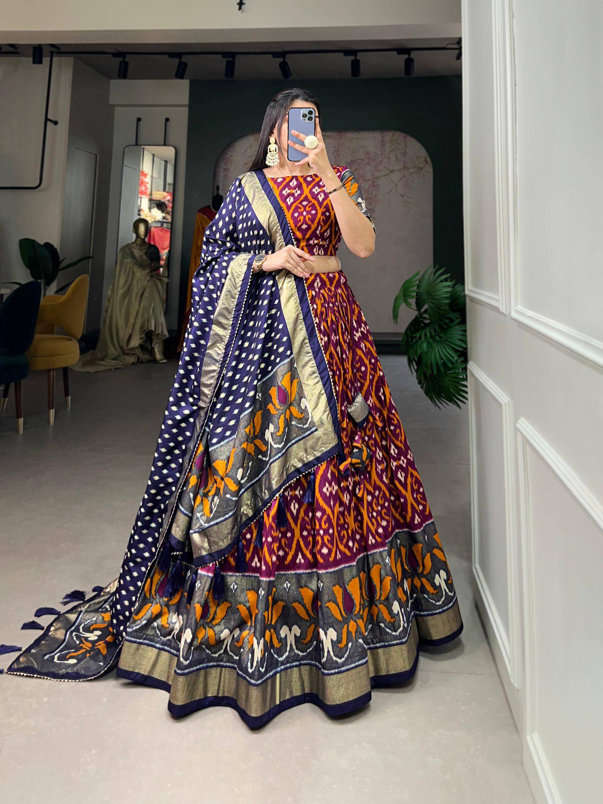 Dola Silk Lehenga Set with Perfect print design  Ready To Wear | Aug-24 - India shopping