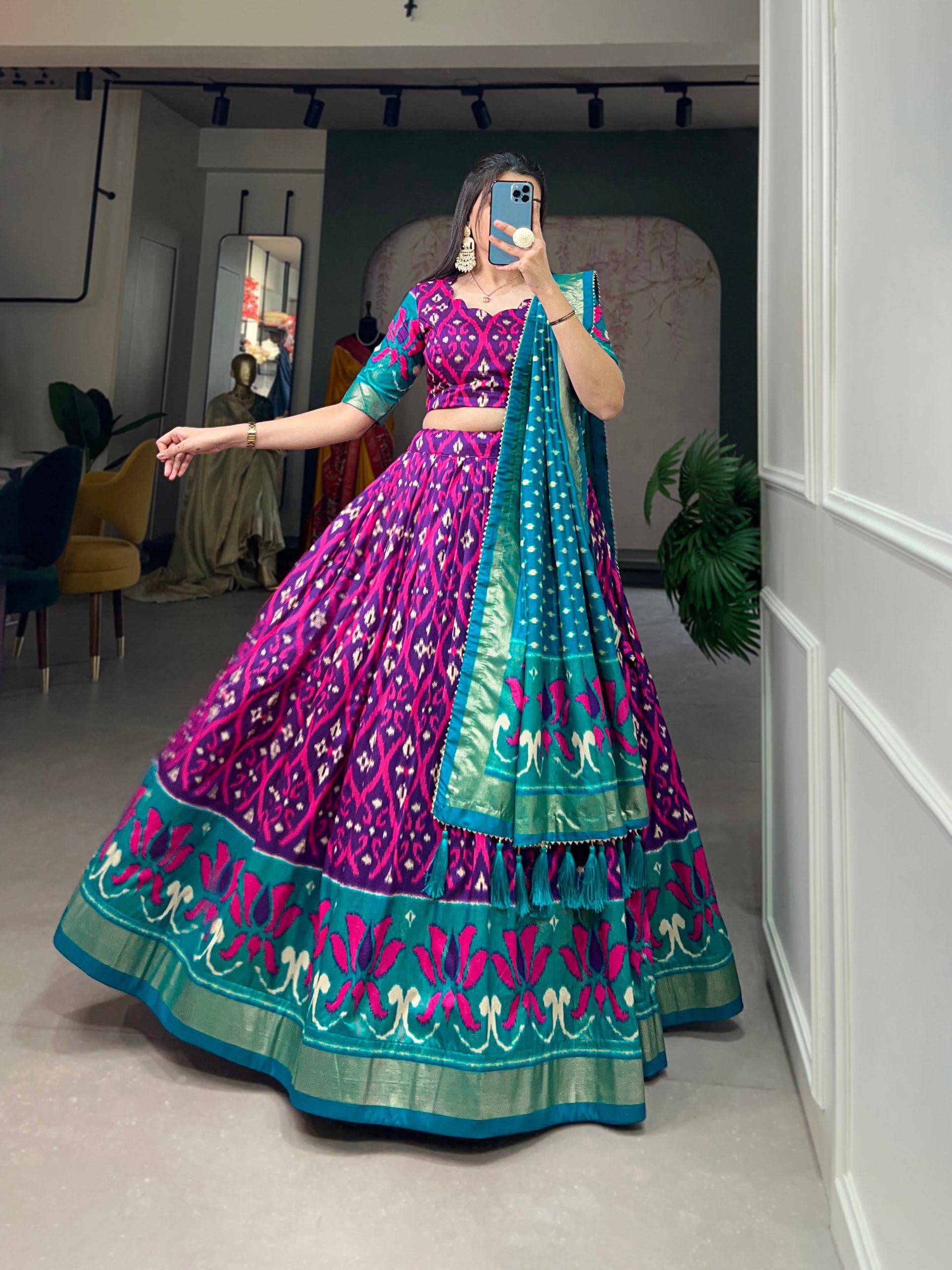 Dola Silk Lehenga Set with Perfect print design  Ready To Wear | Aug-24 - India shopping