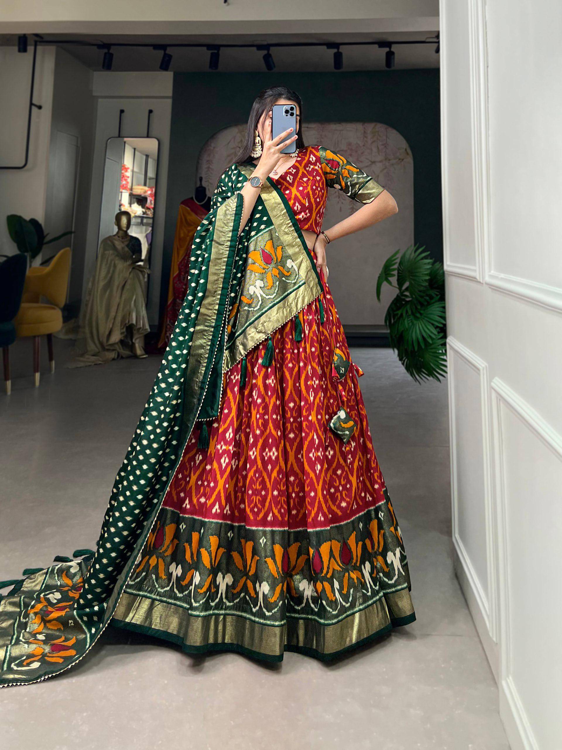 Dola Silk Lehenga Set with Perfect print design  Ready To Wear | Aug-24 - India shopping