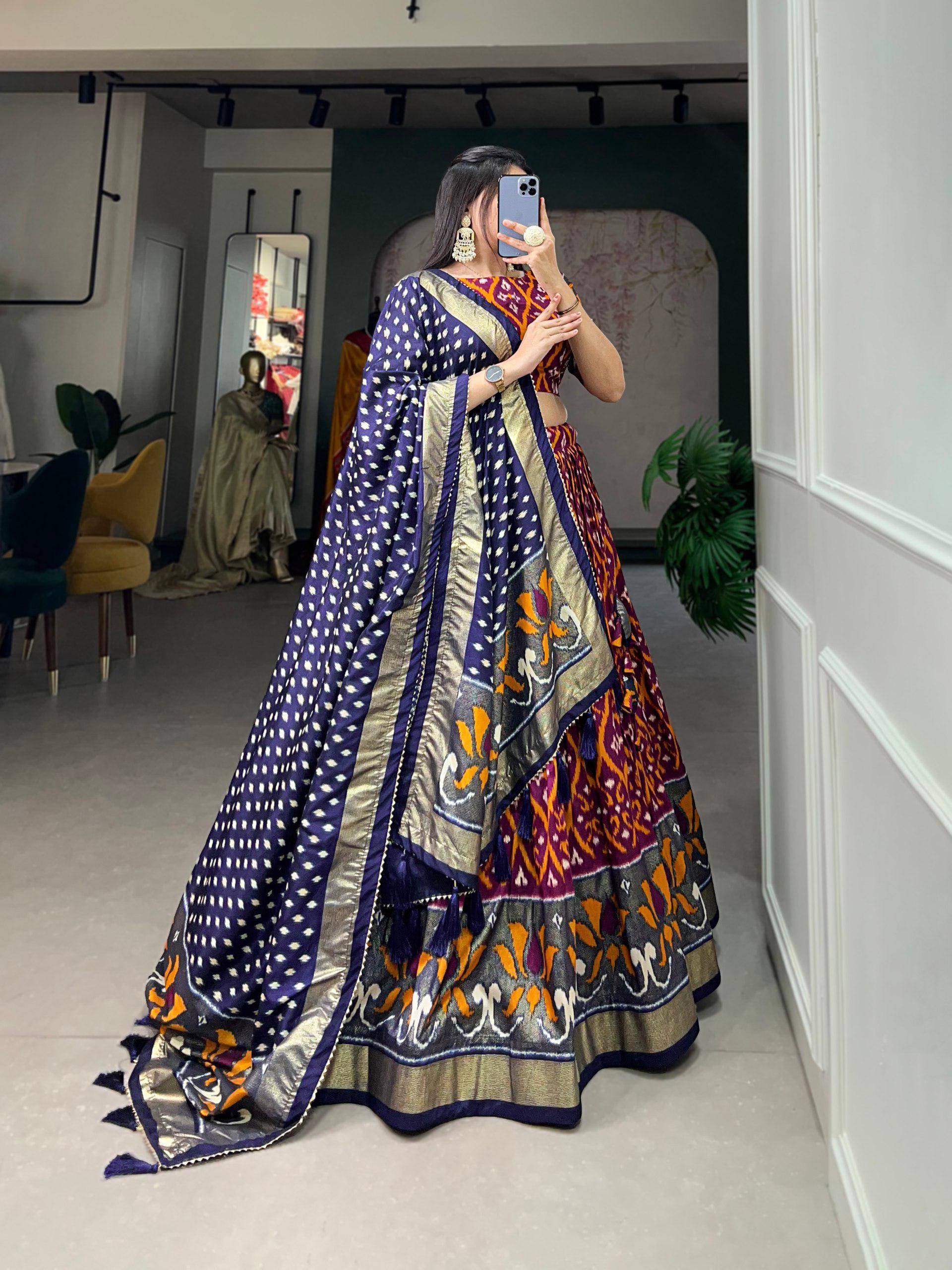 Dola Silk Lehenga Set with Perfect print design  Ready To Wear | Aug-24 - India shopping