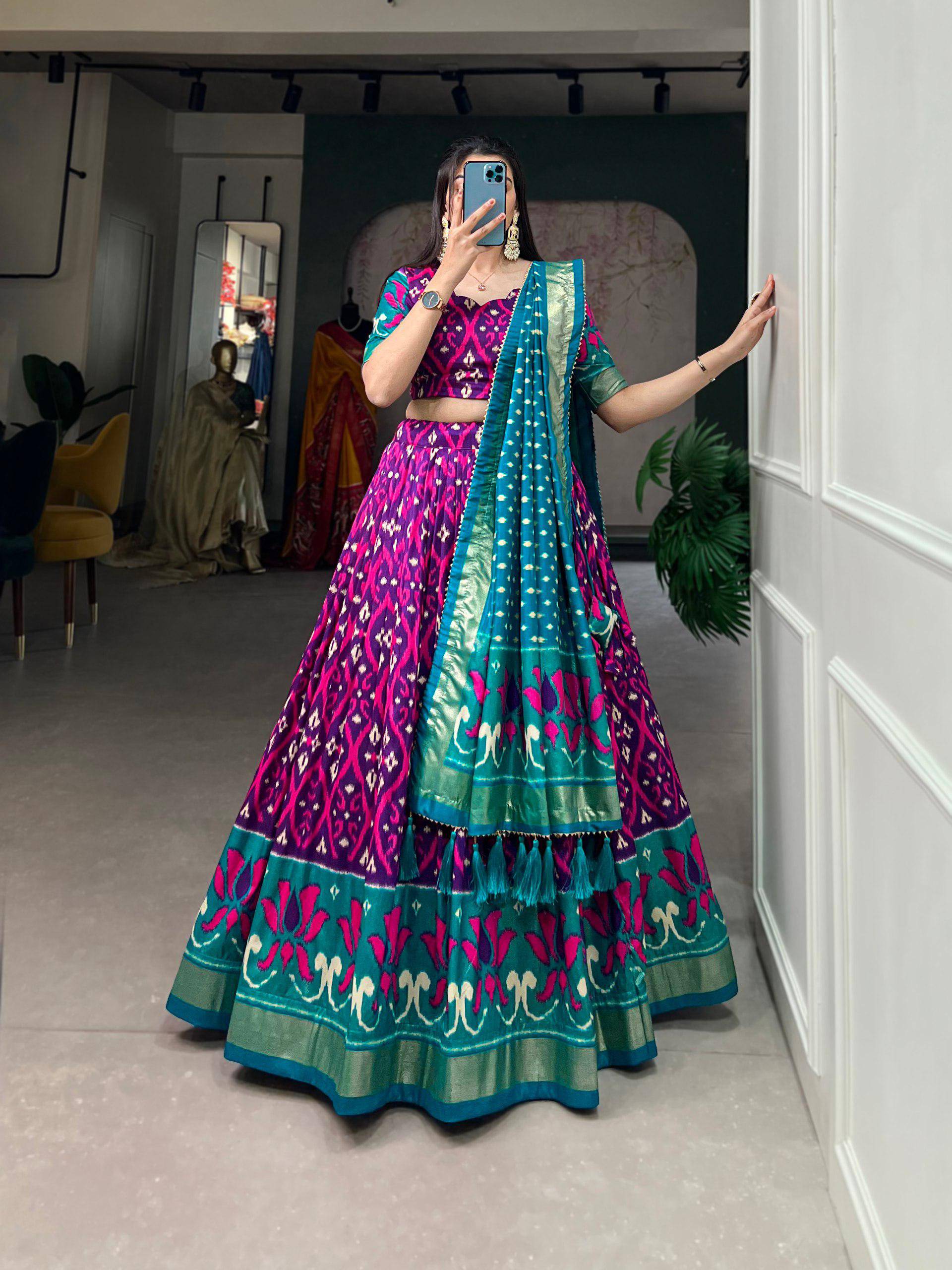 Dola Silk Lehenga Set with Perfect print design  Ready To Wear | Aug-24 - India shopping