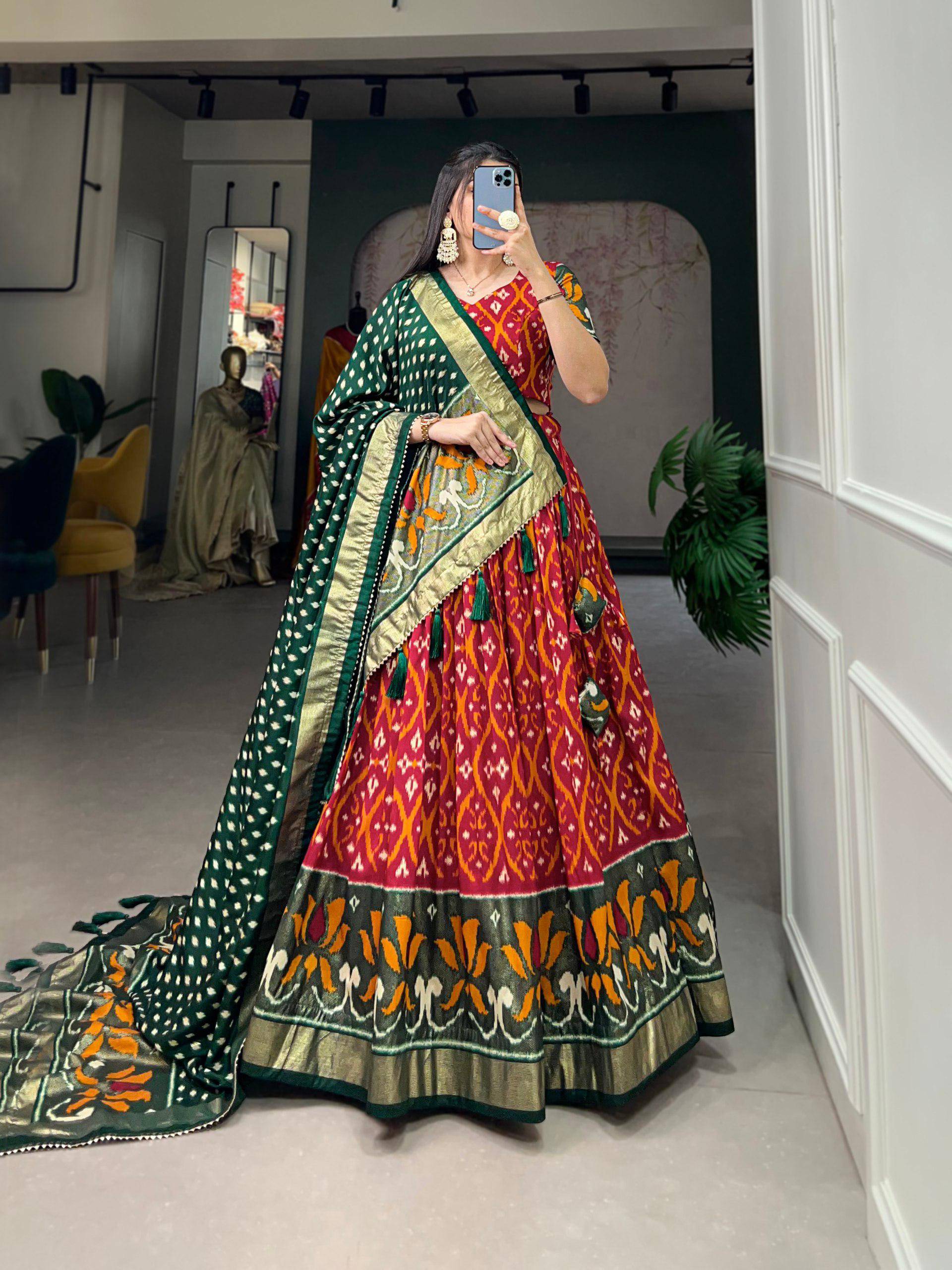 Dola Silk Lehenga Set with Perfect print design  Ready To Wear | Aug-24 - India shopping