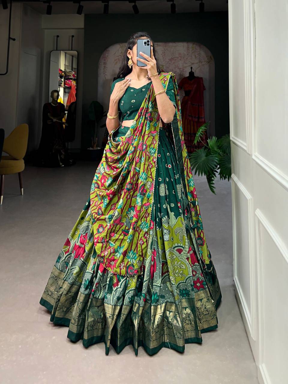 Tussar Silk Kalamkari Print Lehenga Choli | Ready To Wear - India shopping