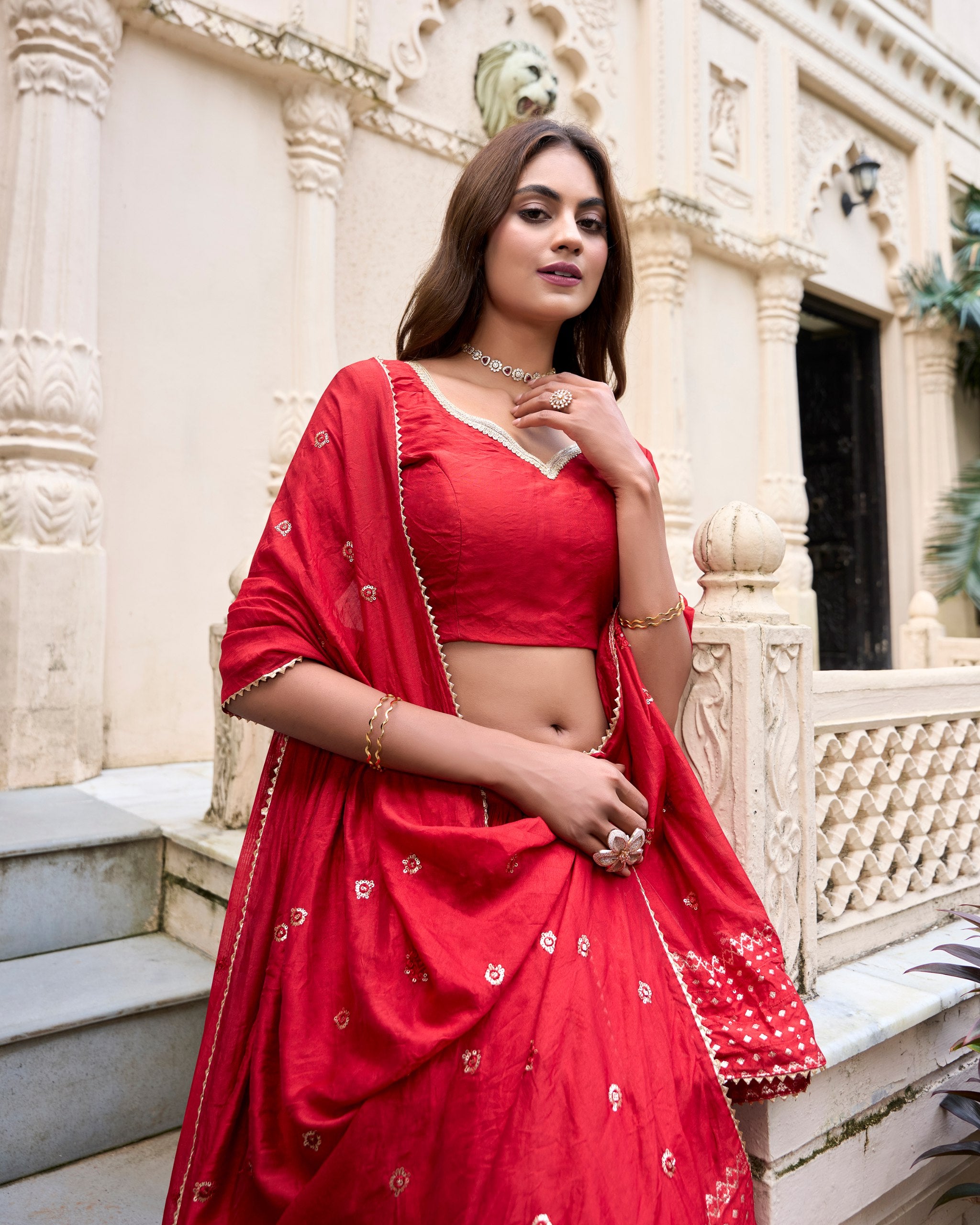 Pure Chanderi Lehenga | Plain With Zari Weaving Work Border | Ready To Wear