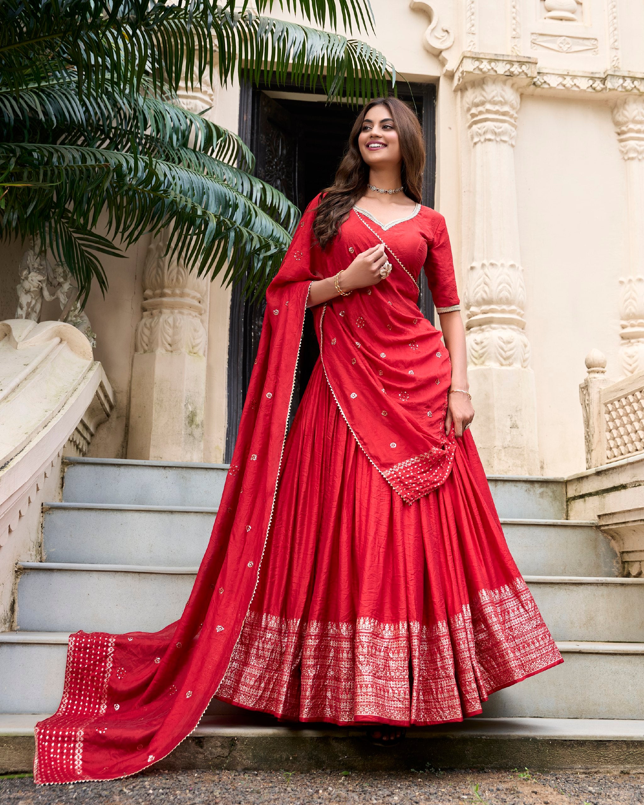 Pure Chanderi Lehenga | Plain With Zari Weaving Work Border | Ready To Wear