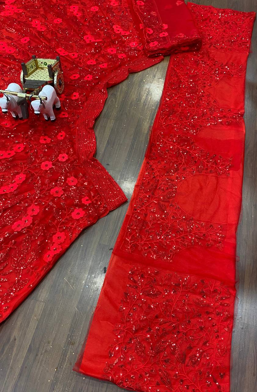 Red Lehenga Choli With Embroidered Work | Ready To Wear
