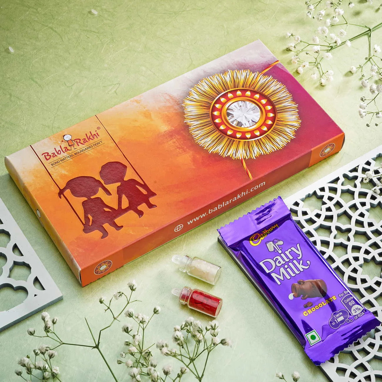 Babla Rakhi 2 Set Rakhi With Rajwadi Ladoo And Silk