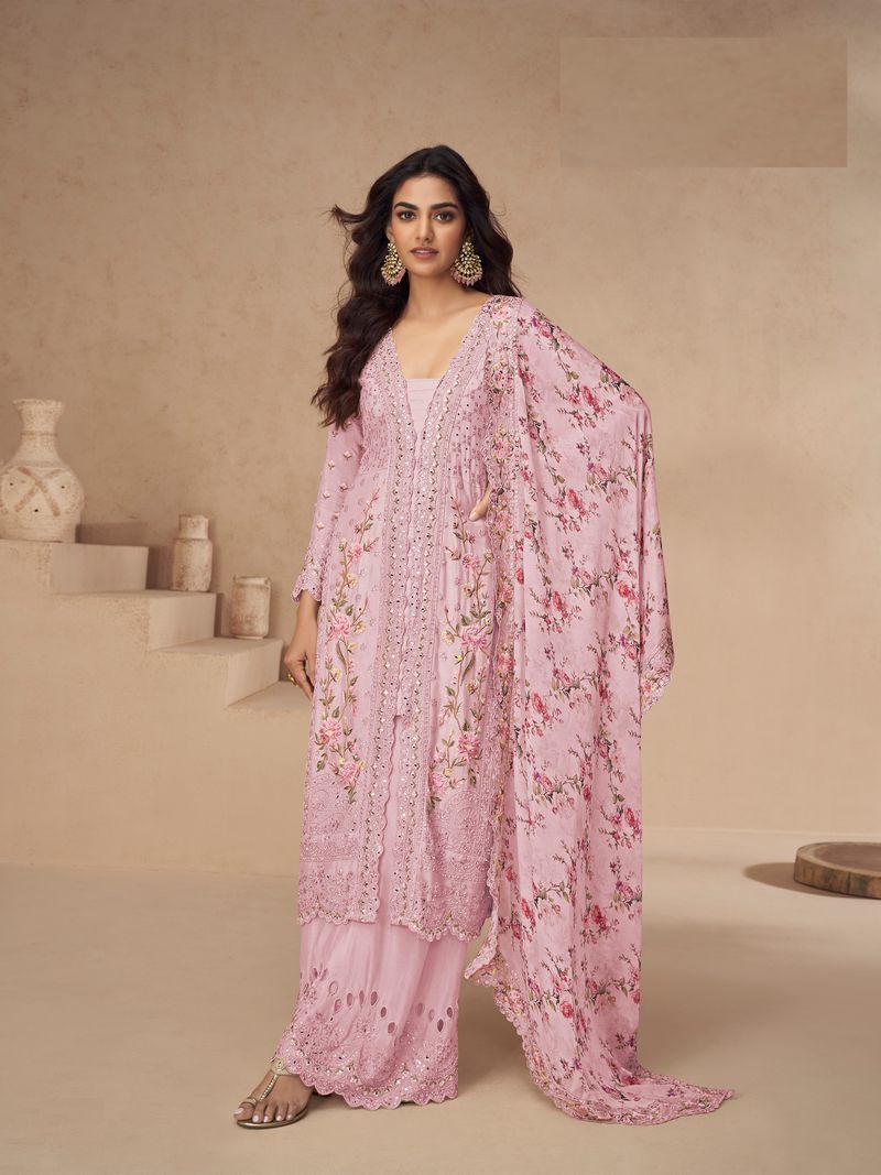 Chinon Silk Suit With Embroidery Work | Ready To Wear