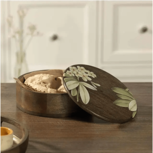 Frangipani Wooden Roti Box - India shopping