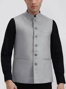Light Grey Solid Regular Fit Modi Jacket | Ready To Wear