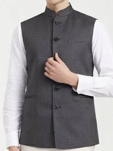 Grey Solid Regular Fit Modi Jacket | Ready To Wear