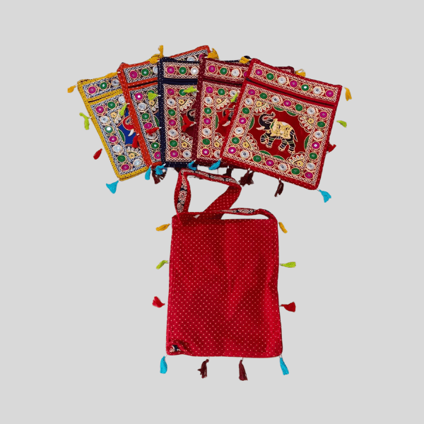 Cotton Handloom Fabric Embroidered Sling Bag | Set of 10 - India shopping