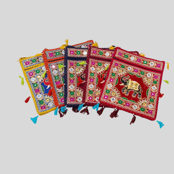 Cotton Handloom Fabric Embroidered Sling Bag | Set of 10 - India shopping