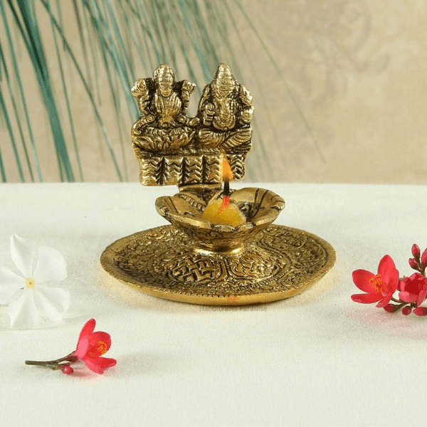 Handmade Laxmi Ganesh Diya - Brass | Set of 3 - India shopping