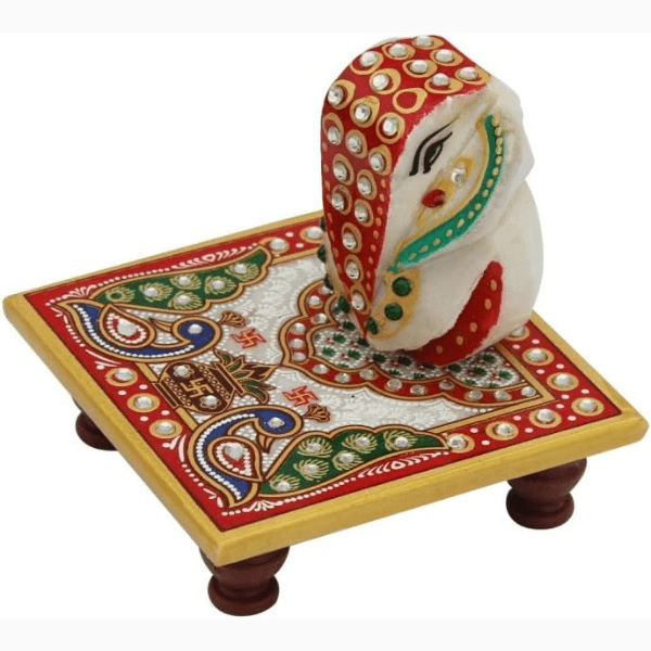 Marble Intricate Floral Painted Chowki - India shopping