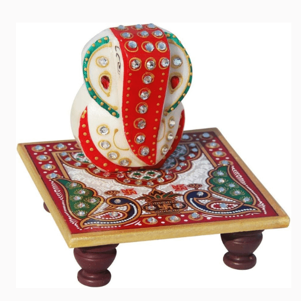 Marble Intricate Floral Painted Chowki - India shopping