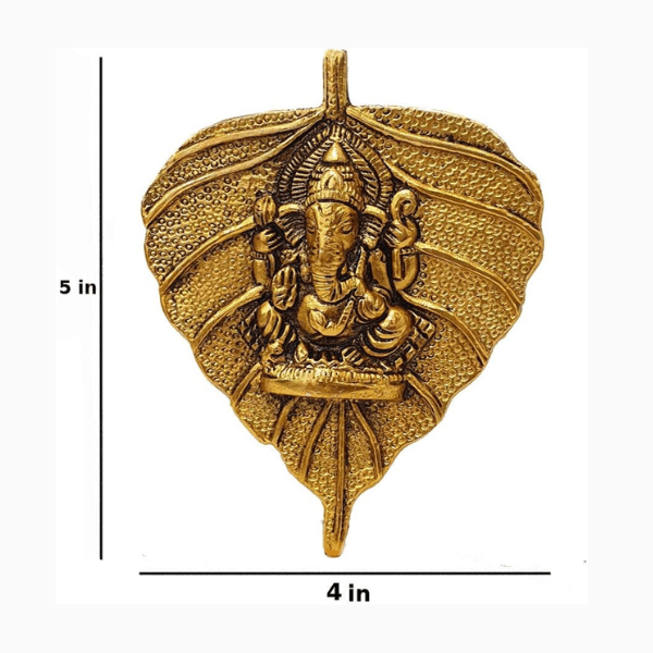 Lord Ganesha on Leaf White Metal - India shopping